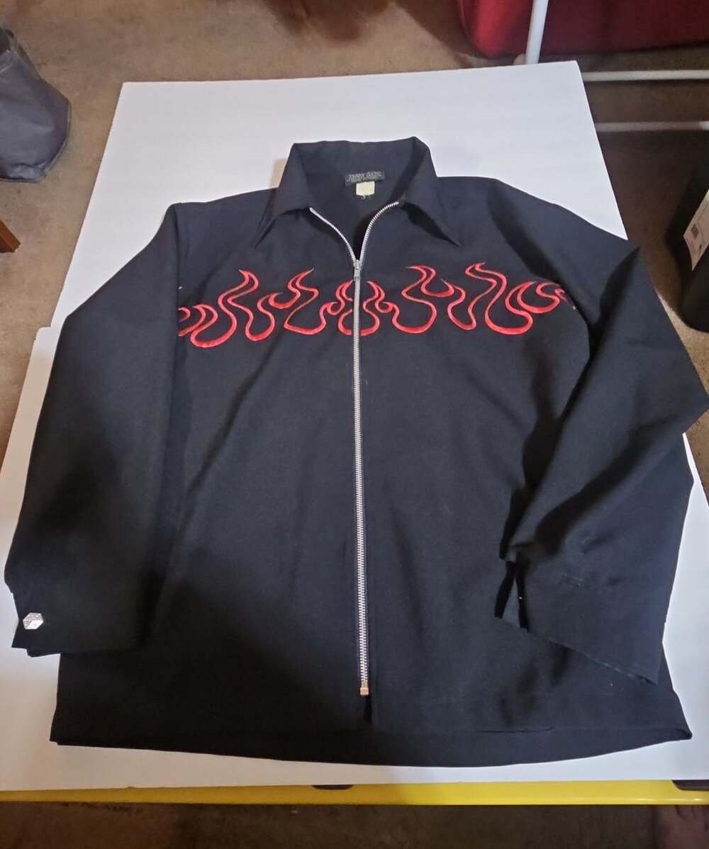 Johnny Suede Flame Jacket Size M Black Zip Up